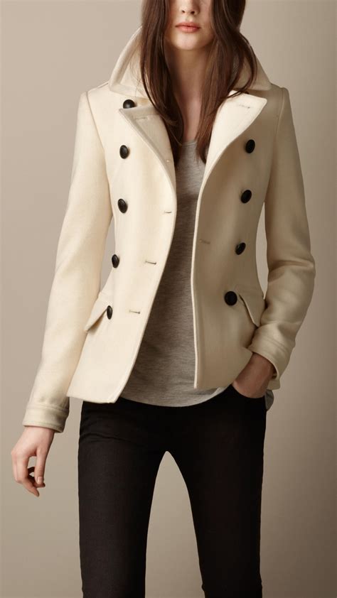 burberry fitted wool cashmere pea coat|Wool Blend Pea Coat in Taupe melange .